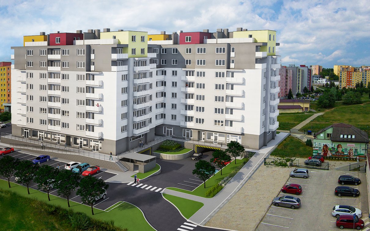 Vizualizácia UrbanPark Východná - južný pohľad zo sídliska | Urban-park.sk - ideálne mestské bývanie v Trenčíne